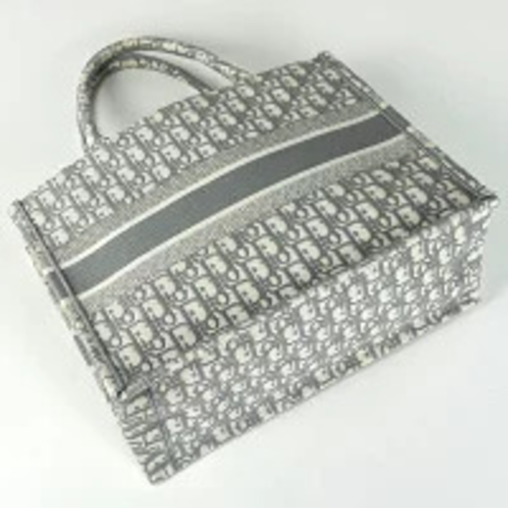 Christian Dior Book Tote Bag Oblique Handbag Canvas Gray White - Picture 2 of 7